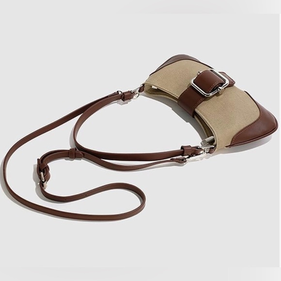 Denim Hobo Canvas Brown and Tan Women's Shoulder / Crossbody Bag New - Picture 5 of 7